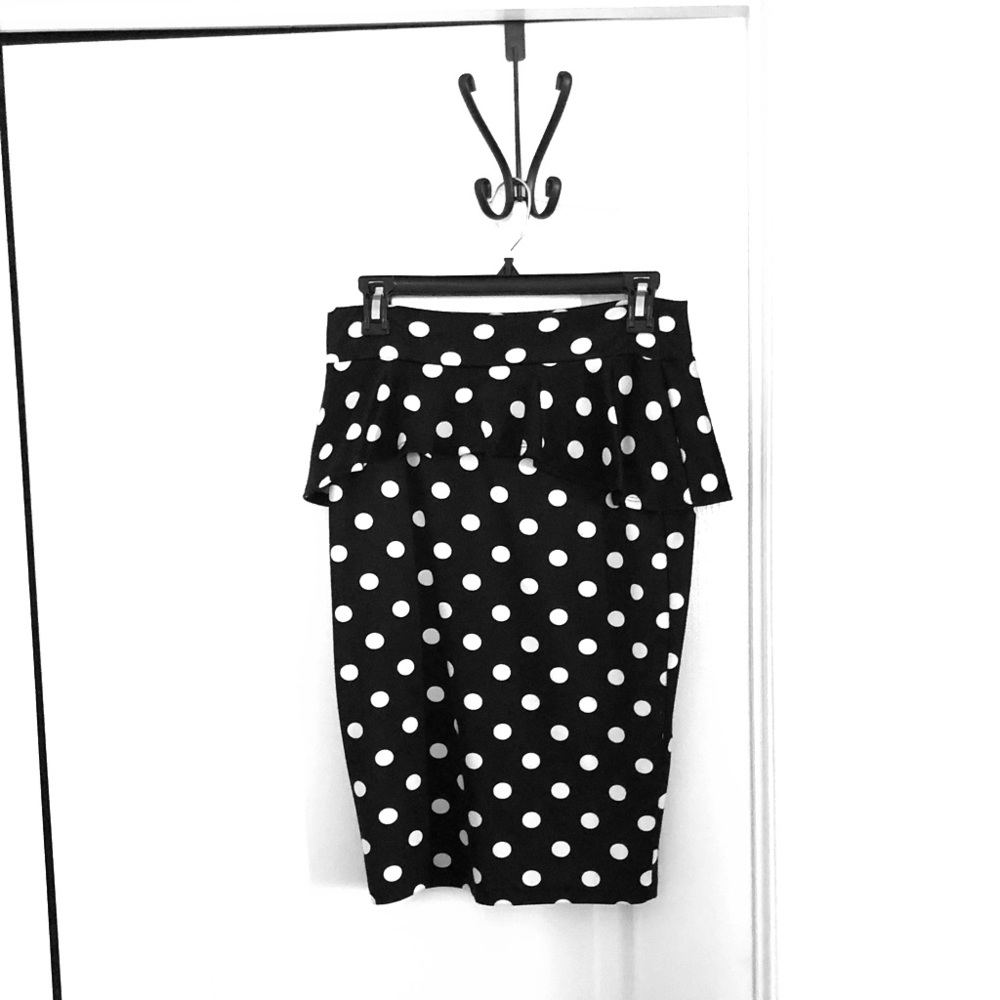Arden B Black & White Polka Dot Peplum Skirt Sz:Sm